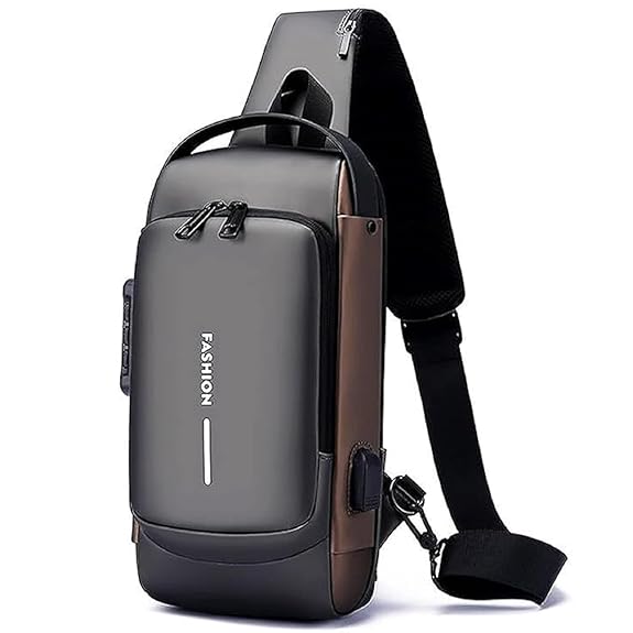 USB Sling Chest Bag  -  Waterproof Crossbody Shoulder Bag with USB Charging Port  -  Anti-Theft Travel Daypack for Men & Women  -  Casual Lightweight Sling Backpack
