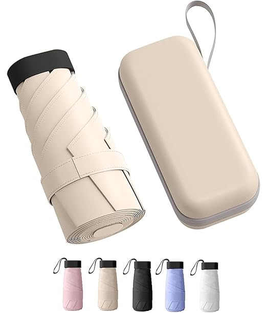 REXERA Travel Mini Folding Compact Umbrella with Case, Manual Open 6 Ribs Lightweight Portable, Small Sun & Rain Pocket Umbrella for Girls and Women- Use in Rain & Summer