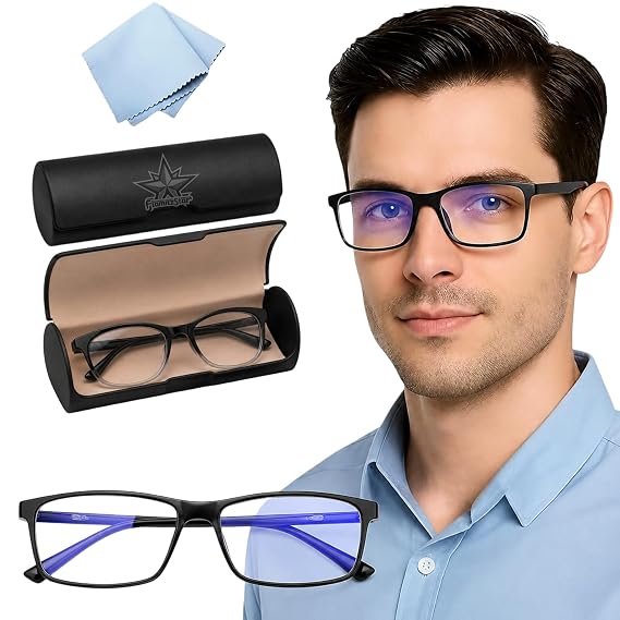 One Power Auto Focus Reading Glasses for Men & Women  -  +0.5 to +2.5 Power Flex Focus Blue Light Blocking Specs  -  Progressive Magnifying Rimless Lightweight Readers for Computer, Books & Screens