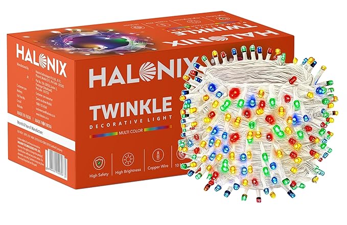 Halonix Twinkle 32 Feet Multicolor 46 LED Decorative Light | Diwali Lights for Decoration for Home | Fairy Light | Festival Light | Curtain Light for Decoration | String Light for Diwali | Pack of 1