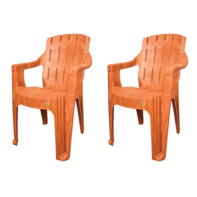 CELLO Hercules Chair Set of 2, Sandalwood | Unbreakable, Durable & Strong |Blended PP Material, Easy to Clean |Plastic Chair for Living Room, Home & Office | 3 Years Warranty - Manufacturing Defects
