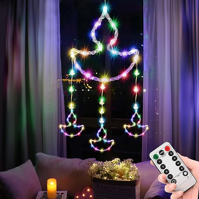 Gesto Hanging Diya Curtain Lights  -  1 Large, 3 Medium & 10 Small Diyas with 8 Lighting Modes & Remote | Decorative Diya Fairy Lights for Home, Balcony,Pooja Room,Mandir & Diwali Decoration(Multicolor)