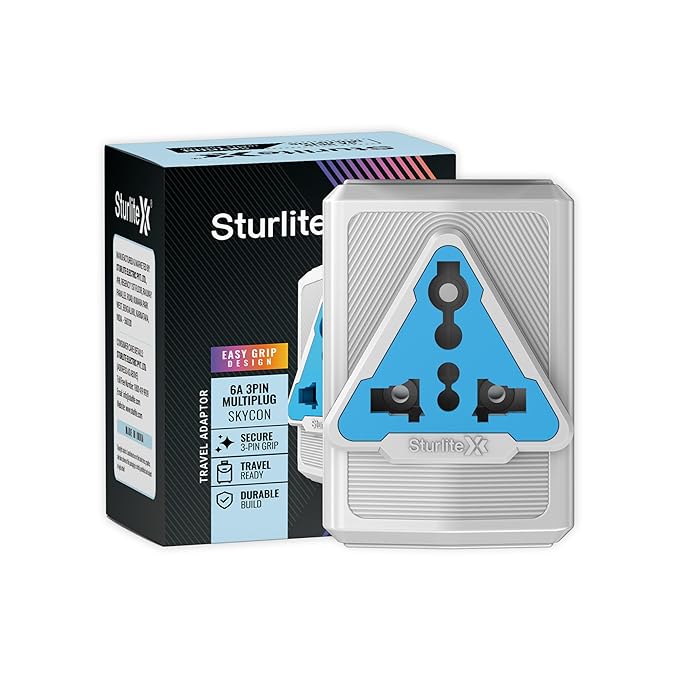 Sturlite Skycon 3 Pin Plug| 2-Pin & 3-Pin Socket| 6 Amps Universal AC Travel Adapter| Strong Polycarbonate Body Socket| Compact Converter Plug for Travel, Home & Office Use - (White) (Pack of 1)