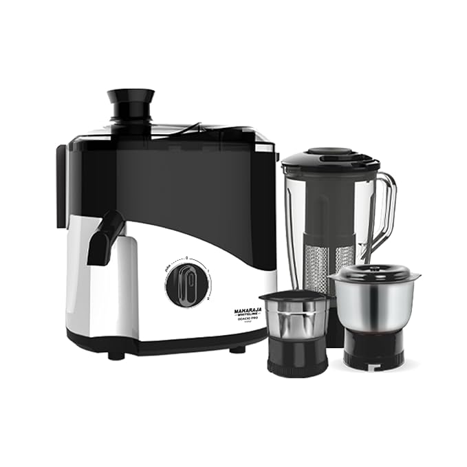 Maharaja Whiteline Odacio Pro Juicer Mixer Grinder With 3 Versatile Jars || 500 Watt || Food Grade Safe || 2 Year Warranty || Black and White