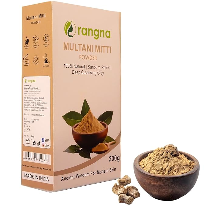 Multani Mitti Powder | Natural Fuller's Earth for Face & Hair Packs | Removes Dead Skin, Cleanses Pores, Reduces Dandruff & Scalp Itchiness | Soft & Glowing Skin - 200g