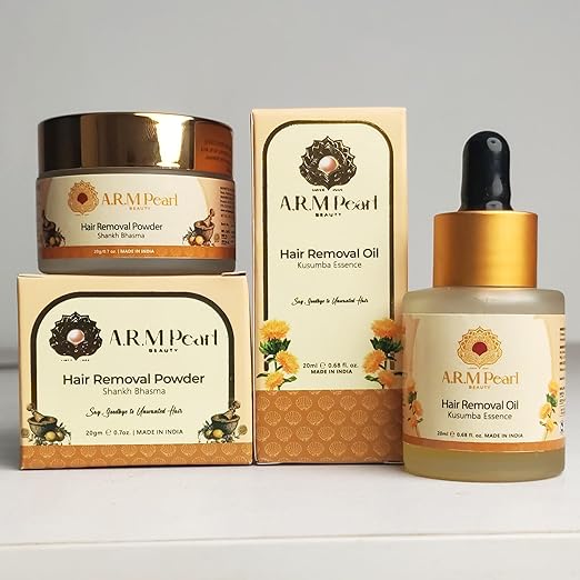 ARM Pearl Beauty Hair Removal Combo  -  Oil (20ml) & Powder (20g) | Ayurvedic Pre and Post Waxing Set | Reduces Hair Regrowth | 100% Natural | For All Skin Types | Vegan & Paraben-Free