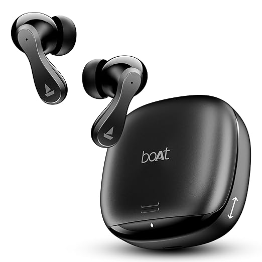 boAt Airdopes 313, 13mm Drivers, Glide Shell, 75H Battery, 4Mics ENx Tech, Stream Ad Free Music via App Support, Bluetooth Earbuds, TWS Ear Buds Wireless Earphones with mic (Carbon Black)