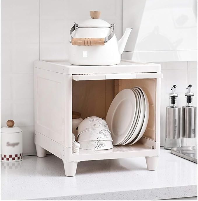 LUHI 1-Tier Stackable Plastic Storage Bins with Lid and Wheels - Closet Organizers & Storage Organizer for Cupboard Rack for Clothes/Shoes/Books/Toy