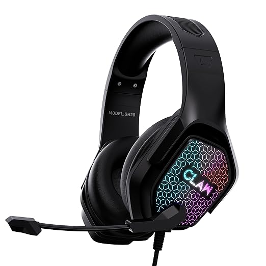 CLAW GH28 Wired RGB Gaming Headset with 40mm Drivers, Noise-Isolating Mic, 3.5mm Jack, 2m Braided Cable | for PC, PS4, PS5, Xbox, Laptops & Mobile Devices