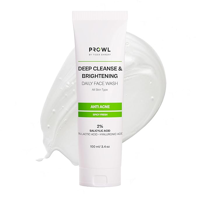 PROWL by Tiger Shroff Facewash 2% Salicylic Acid | Anti Acne For Oily & Acne Prone Man Skin Care with 1% Lactic Acid, Hyaluronic Acid | Exfoliating Brightening Deep Cleanser Face Wash For Men | 100ml