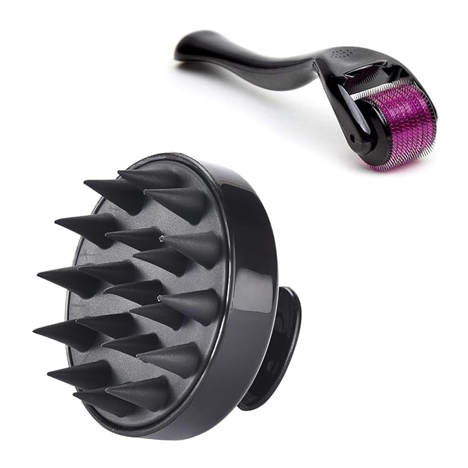 Roller For Hair & Beard Regrowth with 540 Titanium Alloy Needles and , Promotes Beard Growth, Hair Regrowth & Reduces Acne Scars, Safe & Effective To Use with Round Hair Scalp Manual Massager Multi-Colour (Black)