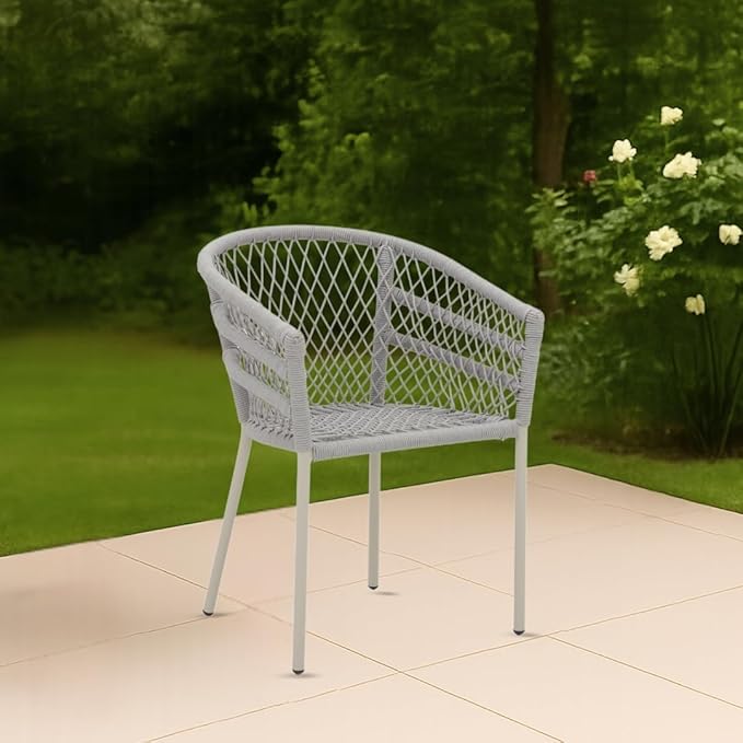 Royaloak Genting Malaysian Aluminium Outdoor Chair | Hand Woven Rope Design | Curved Backrest with Anti-Slip Legs | Rust-Resistant Aluminium Frame | Modern Chairs for Garden, Terrace & Balcony
