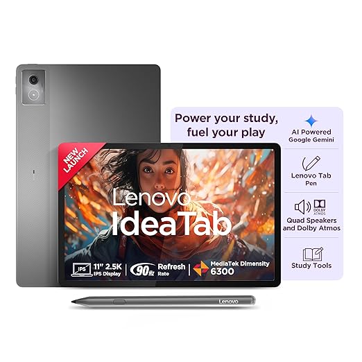 Lenovo Idea Tab with Pen| Wi-Fi| 11", 2.5K Display with 500 nits Brightness| 8 GB RAM + 256 GB ROM (Expandable up to 2 TB)| MediaTek Dimensity 6300| Android 15|4-Speakers with Dolby Atmos