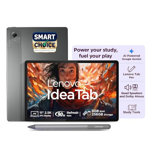 Lenovo Idea Tab Smartchoice with Pen|5G + Wi-Fi|11 Inch,2.5K Display, 500 Nits Brightness|8GB RAM + 256GB ROM(Expandable Up to 2 TB)|Mediatek Dimensity 6300|Android 15|4-Speakers with Dolby Atmos,Grey