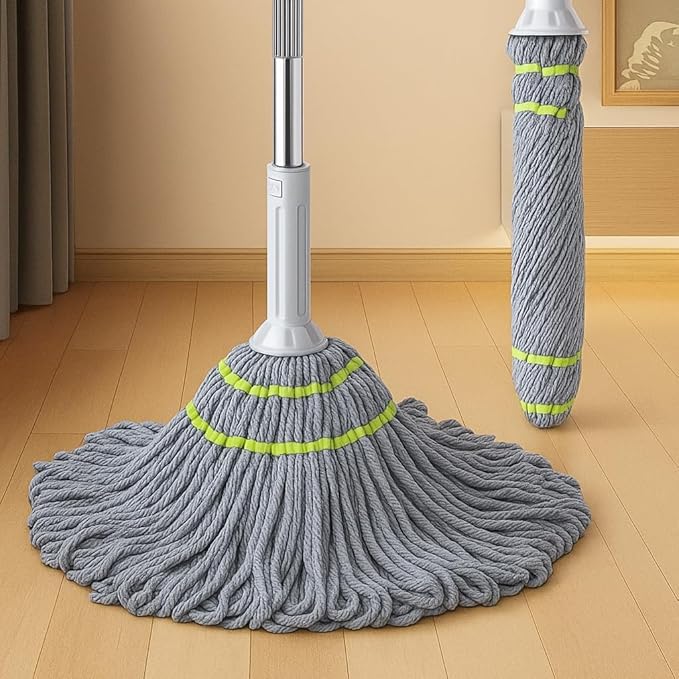 EXVITO 360° Flexible Spin Mop with Wringer & Bucket Deluxe System  -  Ultimate Floor and Durable Dust Easy to Use Floor Cleaner, for Clothes Handle Sharpening for Home & Kitchen (Grey, Flate)