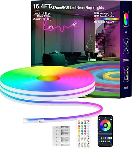 5 Meter Smart Neon Strip Lights | RGB LED Rope Light | RGBIC Dream Color Technology | App Control | Remote Control | Built-in Music Sync | Smart Timer | AmbiMotion TV LED Backlight