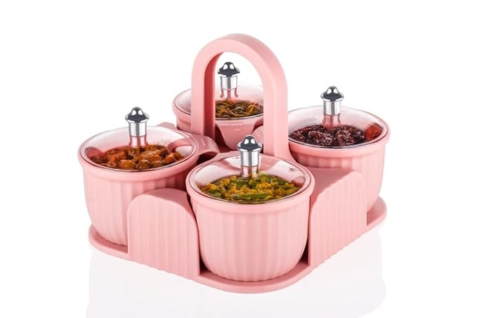 4 Jar Multipurpose Dry Fruit Box Set  -  Achar Container, Mukhwas Tray, Masala Storage, Sweets & Chocolate Holder for Kitchen Dining Table Organizer (MULTICOLOR)