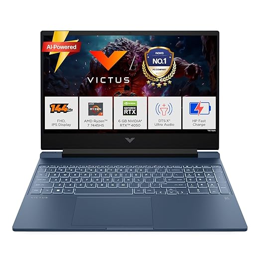 HP Smartchoice Victus, AMD Ryzen 7 7445HS, 6GB RTX 4050, 16GB DDR5(Upgradeable) 512GB SSD, 144Hz, IPS, 300 nits, 15.6''/39.6cm, Win11, Office24, Blue, 2.29kg, fb3130AX, Xbox Gamepass*, Gaming Laptop