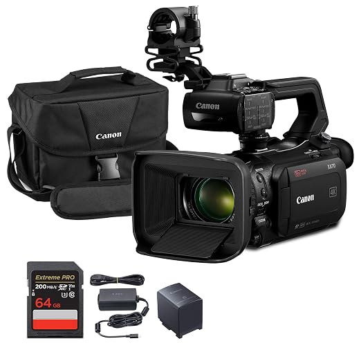 Canon XA70 UHD 4K30 Professional Pro Camcorder 1 inch 4K UHD CMOS Sensor, Dual-Pixel CMOS AF, 15x Optical Zoom, 600x Digital Zoom, USB Live Streaming, XLR Inputs Bundle with Card