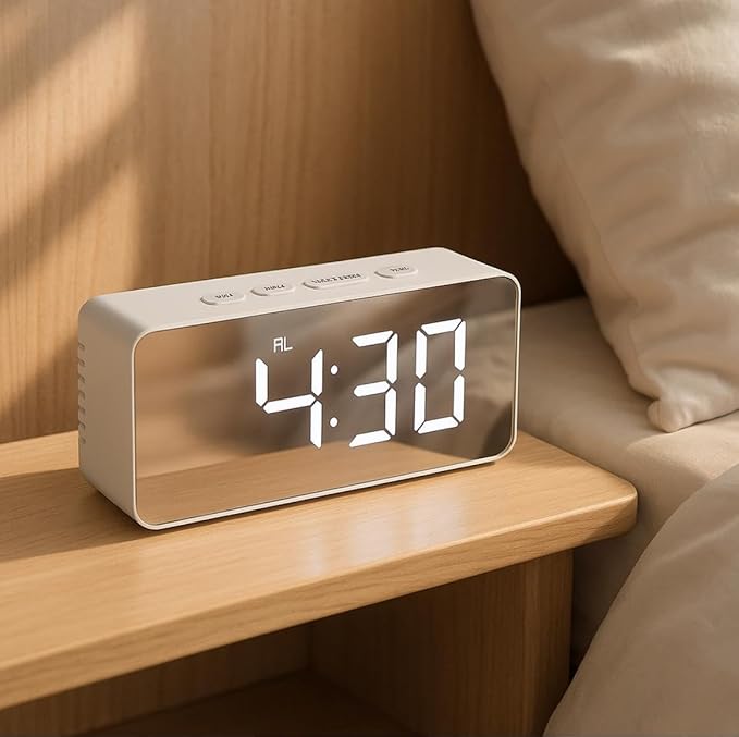 Vaanar Sena Smart LED Mirror Alarm Clock with Temperature & Date Display | Digital Table Clock,Loud Alarm  -  Ideal for Bedroom & Office, Included USB Cable for continous Display (Mirror Finish)