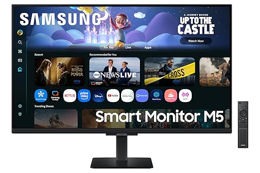 Samsung 32" (80cm) M5 Smart Monitor with Smart TV Experience|FHD 1920 x 1080|Screen Mirroring TV Plus|Speakers|Adaptive Sound|Wi-Fi|HDMI|Bluetooth|LS32FM500EWXXL|Black