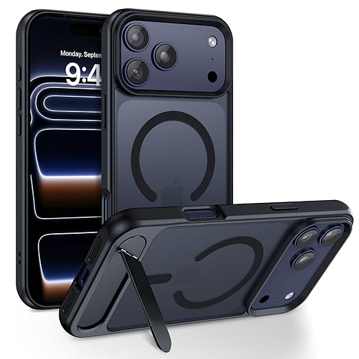 DOMAVER for iPhone 17 Pro Max Case Compatible with Mag Safe, Military-Grade Protection with Built-in Kickstand, Slim Translucent Matte Back Protective Phone Cover for iPhone 17 Pro Max 6.9", Black
