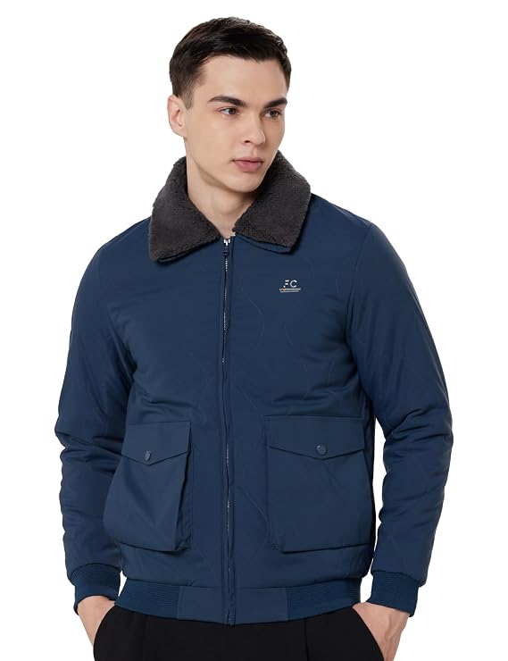 Qube By Fort Collins Men's Regular Fit Fashionable Bomber Jacket with Fur on Collar - Warm, Stylish & Perfect for Winter