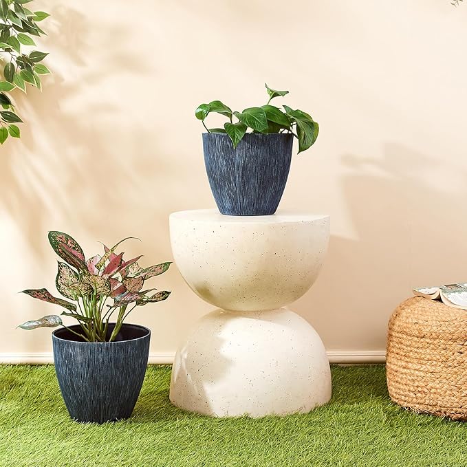 Amazon Brand- Solimo Indoor and Outdoor Round 9 Inch Sonet Flower Planter Pot Best for Terrace/Balcony/Home/Office Decor - Set of 2