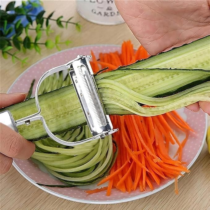 E-COSMOS Professional Grade Stainless Steel 2 in 1 Julienne Cutter - Perfect for Potatoes, Cucumbers & Creative Cooking (Silver) (EC-02)