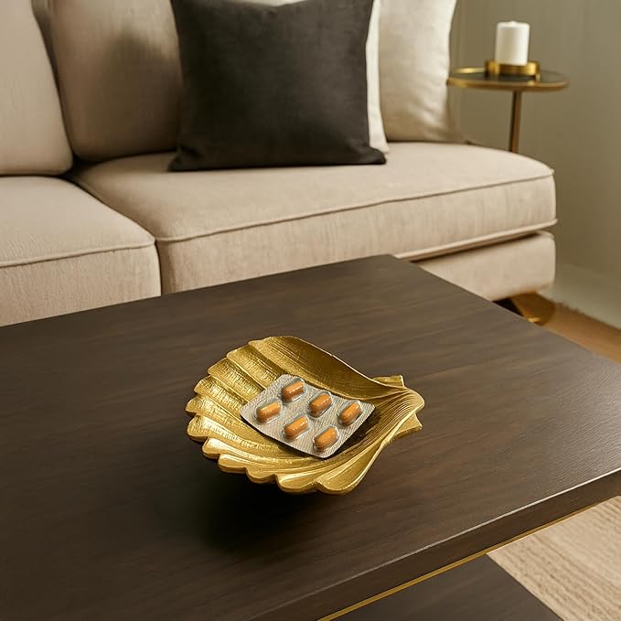 MARKET 99 Golden Ribbed Aluminium Decorative Platter | Glossy Designer Tray for Table, Dining, Center & Coffee Table Décor | Elegant Festive, Diwali, Housewarming & Gifting Display