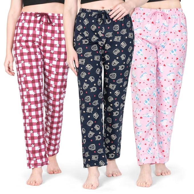 Real Basics Women's Cotton Printed Pyjama pack of 3