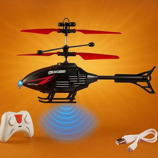 Helicopteer for 6 + Years Boys Indoor and Outdoor Helicopteer, Palm Sensing Helicopteer with led Lights Birthday,Chiristmas,Xmas Gifts(Pack of 1) (red Black)