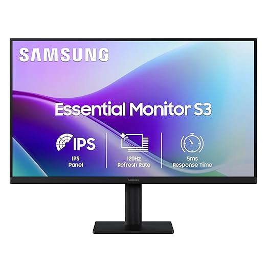 Samsung 27" (68.5 cm) 120hz Flat Monitor|IPS Panel|FHD 1080p (1920 x 1080)|120 Hz|5 ms|Dual HDMI Ports (2EA)|Super Slim Borderless Design|Game Mode|Eye Saver Mode|Wall Mountable|LS27F320GAWXXL|Black
