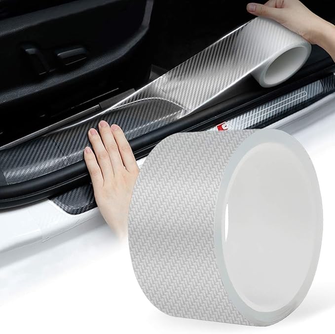Car Door Edge Guard Tape  -  Anti-Scratch PVC Film for Bumpers, Doors, Handles & Trims | Carbon Fiber Look Protective Strip (White)