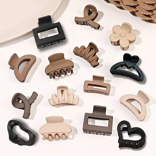 Cerrito Small Hair Claw Clips for Women & Girls  -  Matte Nonslip Clamps with Strong Hold for Thick & Thin Hair, Neutral Mini Hair Accessories for Everyday Styling (6 Pcs, Multicolor)