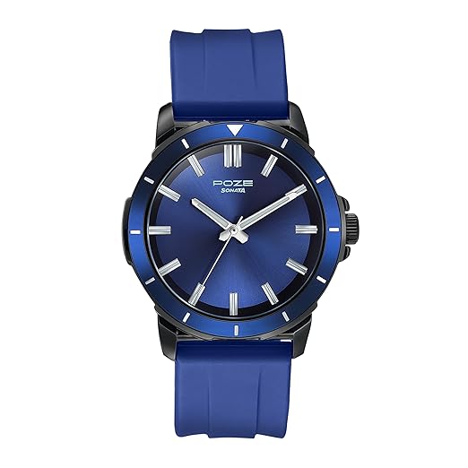 Sonata Poze Drop 6 Quartz Blue Round Dial Men's Watch | Silicone Strap Material | Watches for Man | Watches for Men Analog - SP70075KP01