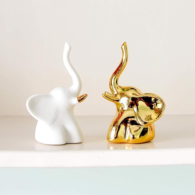 Cute Decorative Showpiece for Living Room, TV Showcase, Office Desk & Home Decor | Table Centerpiece Statue | Gift Item for Interior Decoration (Gold_Cute Elephant)