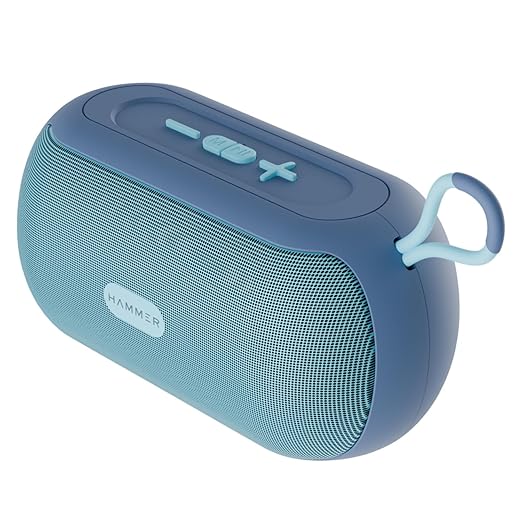 HAMMER Wave 10W Bluetooth Speaker Up to 8 Hours Playtime, TWS Function, Made in India, Built-in Mic, BTv5.4, USB Port, Type-C Interface Wireless Bluetooth Speaker with Hanging Loop (Blue)