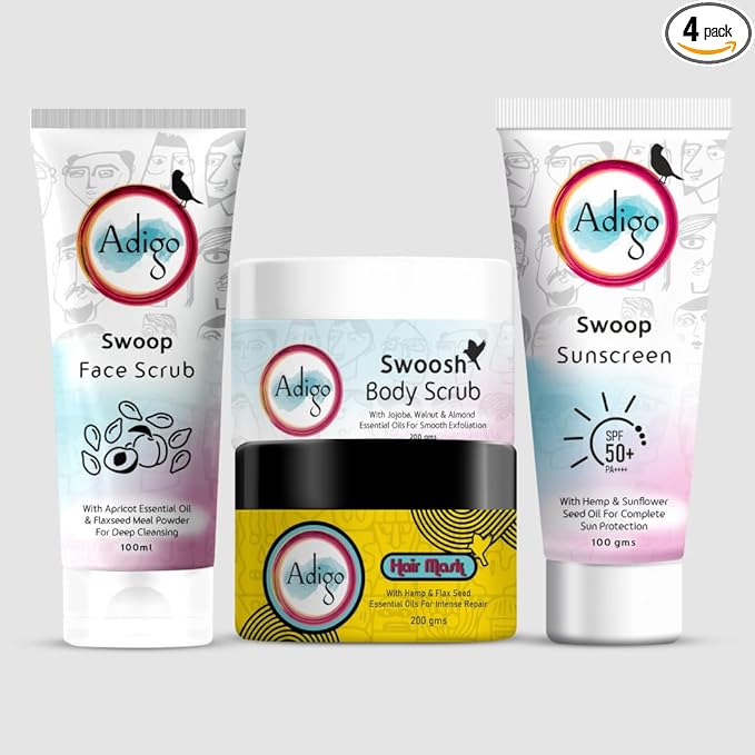 The Everyday Glow Kit | Skincare & Haircare Kit with Face Scrub, Body Scrub, Hair Mask & SPF 50 Sunscreen | Exfoliating & Hydrating Gift Set for Glowing Skin & Healthy Hair