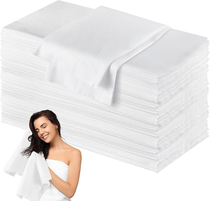PIRU 10 pcs Disposable Hair Towels Large 25 x 15 Inch Disposable Bulk Hair Towels for Salon Bath Beauty Spa Barber Travel Gym, Absorbent Quick Dry, White