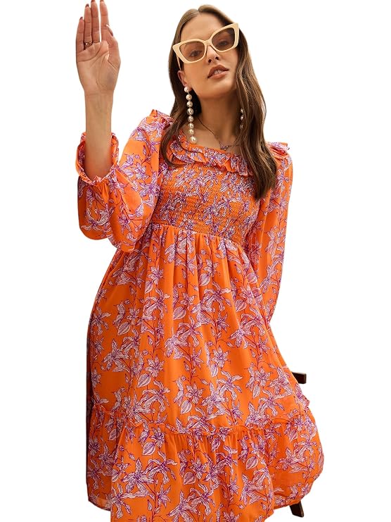 Floral Square Neck Midi Dress