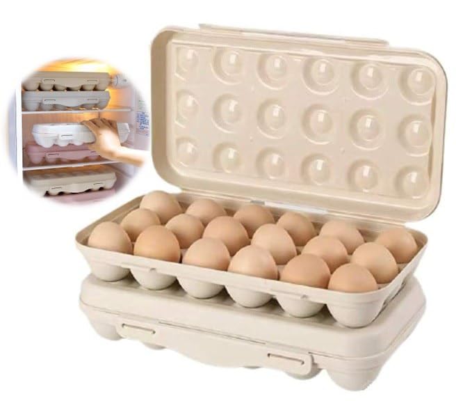 MITVIK Plastic 18 Egg Storage Tray, Lidded Egg Container for Fridge/Freezer, Stackable Egg Tray With Lid, BPA-Free Fridge Organizer Egg Storage Container