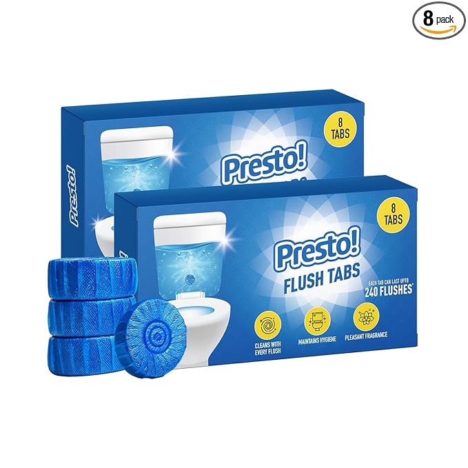 Amazon Brand - Presto! Flush Tabs | 800 Gram | 50 Gram | 8 Tabs X Pack of 2 | Prevents Stains, Removes Limescale | Toilet Flush Tank Balls