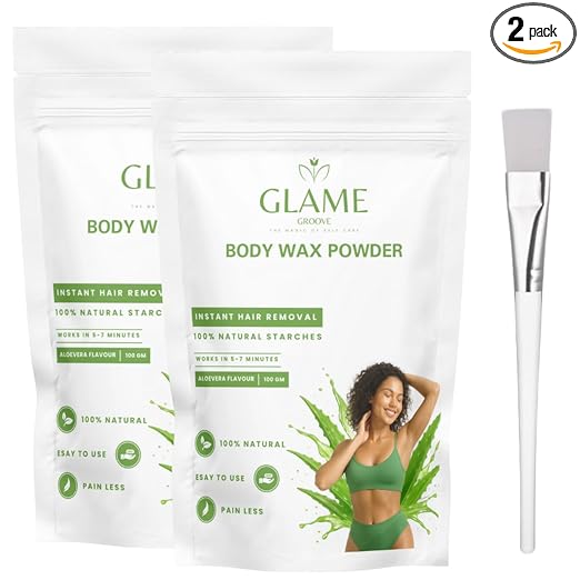 GLAMEGROOVE Body Wax Powder 100g Pack of 2 Aloe Vera Flavour Instant Hair Removal 100 Percent Natural Starches Works in 5 to 7 Minutes Painless Easy to Use