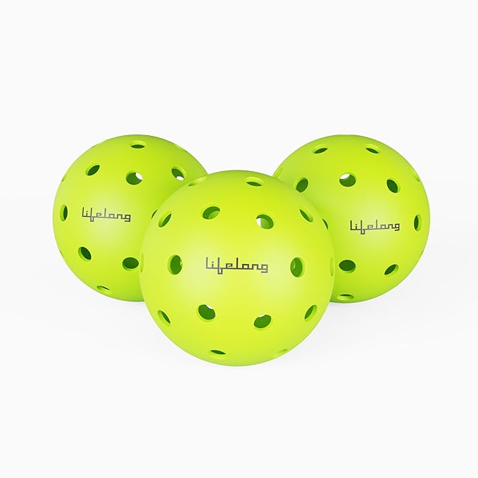 Lifelong Pickleball Balls with 40 Holes Indoor & Outdoor | Durable Pickleball Balls for All Pickleball Paddles & All Skill Levels (Pack of 3) High Bounce, Lightweight, Perfectly Balanced Balls, Green