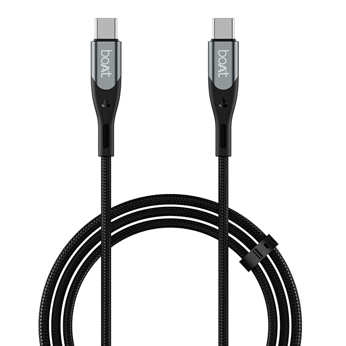 boAt Type C to C 65W Fast Charging Cable with 480 Mbps Data Transfer, Tangle-Free Cable in Premium Nylon Braided Design (Carbon Black)