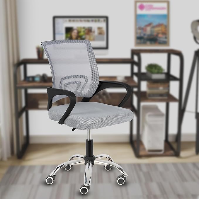 Casa Copenhagen Mesh Mid Back Office/Study/Computer/Revolving/Desk Chair for Work from Home -Metal Base, Height Adjustable Seat - Grey Milange & Black Handle