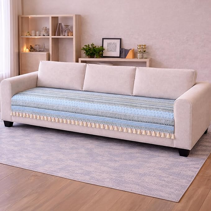 Cortina Printed Quilted Velvet Sofa Cover  -  Premium Sofa Couch Protector  -  Soft Plush Velvet, Non-Slip, Machine Washable Furniture Cover (SkyBlue, 2 Seater)