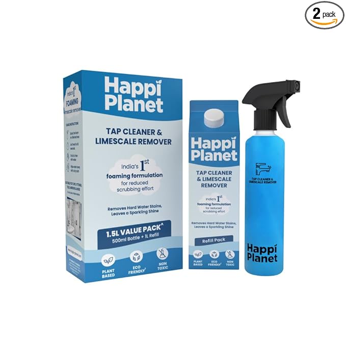 Happi Planet | Tap Cleaner & Limescale Remover | India's 1st Foaming Formulation for Reduced Scrubbing Effort, Non-Toxic | 1500 ml | All Purpose Cleaner Suitable for Bathroom, Tap, Shower, Mirror