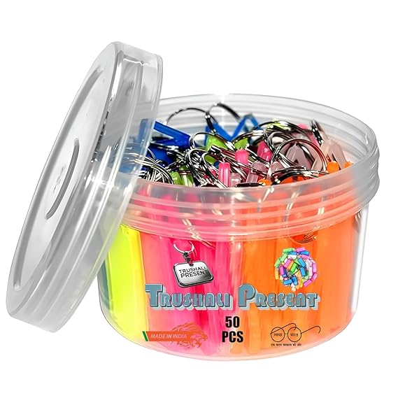 TRUSHALI PRESENT 50 Pcs Key Tag Multicolor Keyring & Keychain With Name Tag Labels Assorted Keychain With Two Side Id Label And Split Ring For Office, Home Key -Plastic